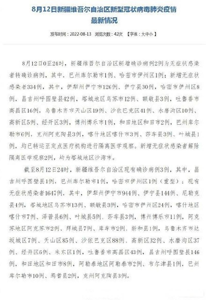 新疆维吾尔自治区自治区直辖县级行政区划阳性感染者已结束10地/新疆新增确诊病例8例无症状感染者2例